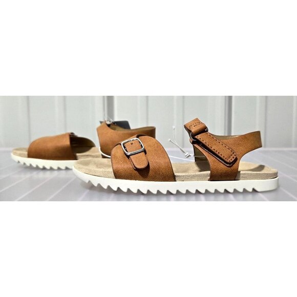 Cat & Jack Shaelyn Girls' Size 11 Cognac Brown Dual Strap Open Toe Dress Sandals - Picture 2 of 6